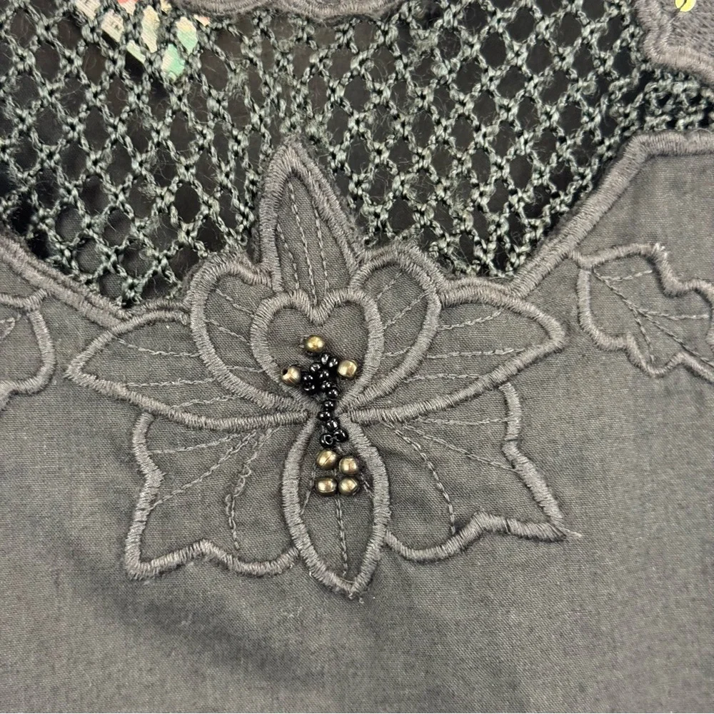 Free People Woven Lace Beaded Dress Dark Gray/Green Women's Sz. Small